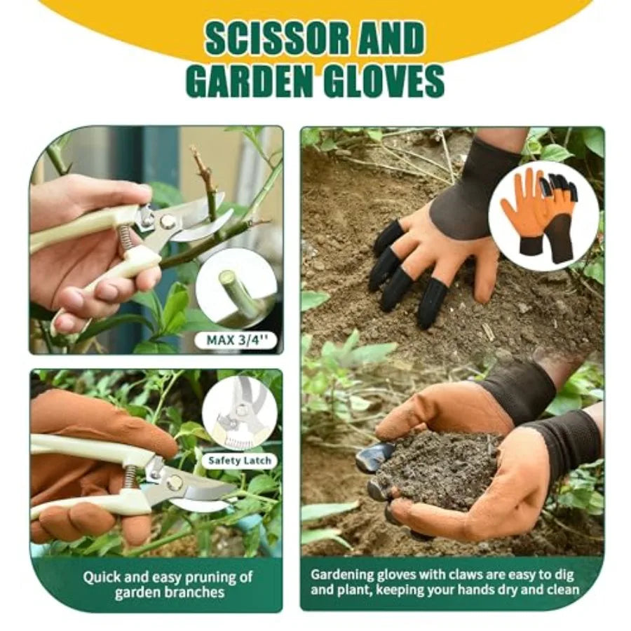9 Piece Heavy Duty Outdoor Garden Tool Set With Pruning Shears Hand Rake And Stainless Steel Blades