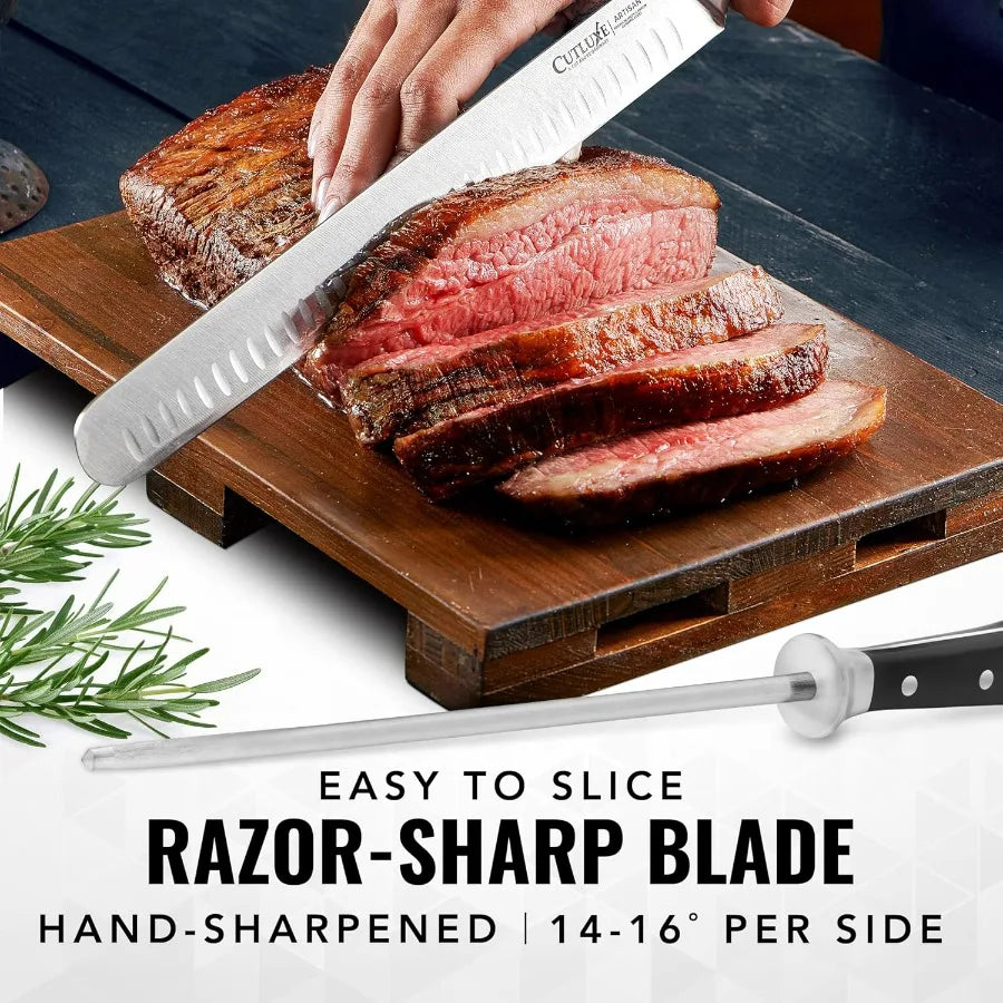 Premium Barbecue Grilling Carving Set Brisket Knife GermanHighCarbonSteel HoningRod