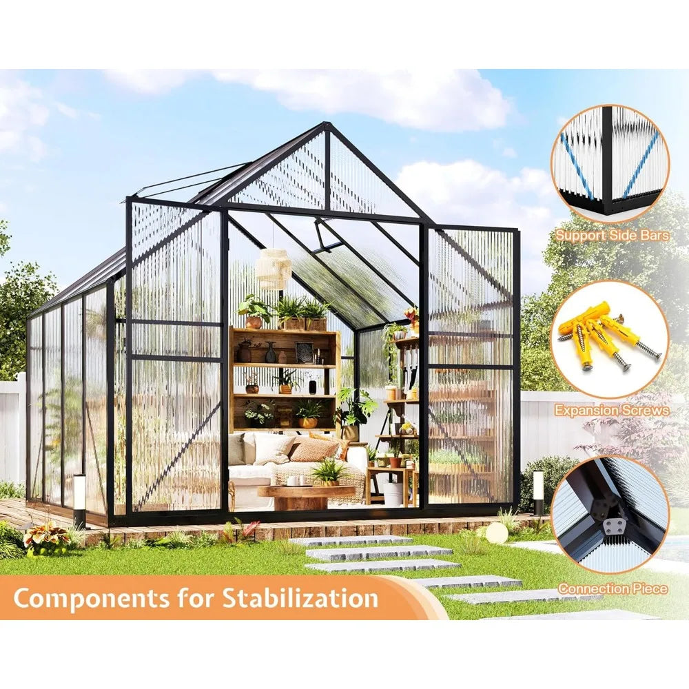 Polycarbonate Greenhouse With Aluminum Frame And Dual Doors