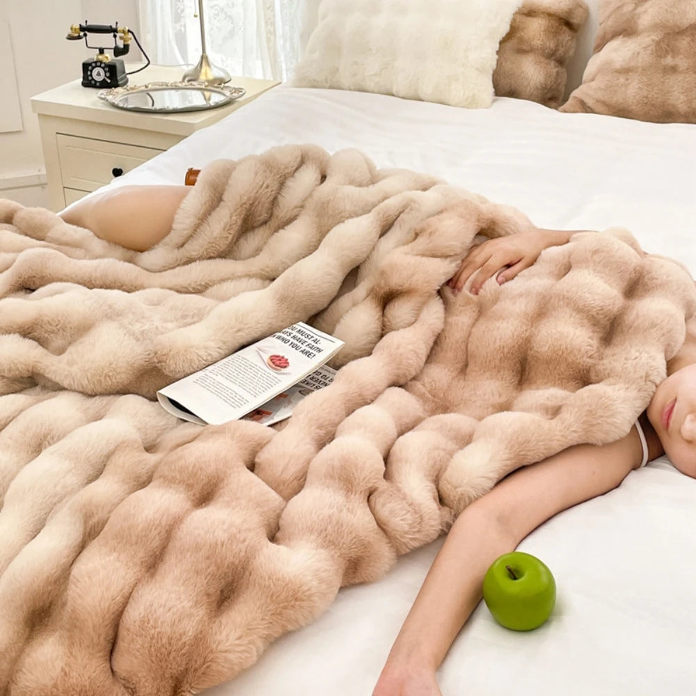 ROSEKINDCN Faux Rabbit Fleece Weighted Blanket 6 Lbs Knitted Wool Plaid Modern Bed Throw