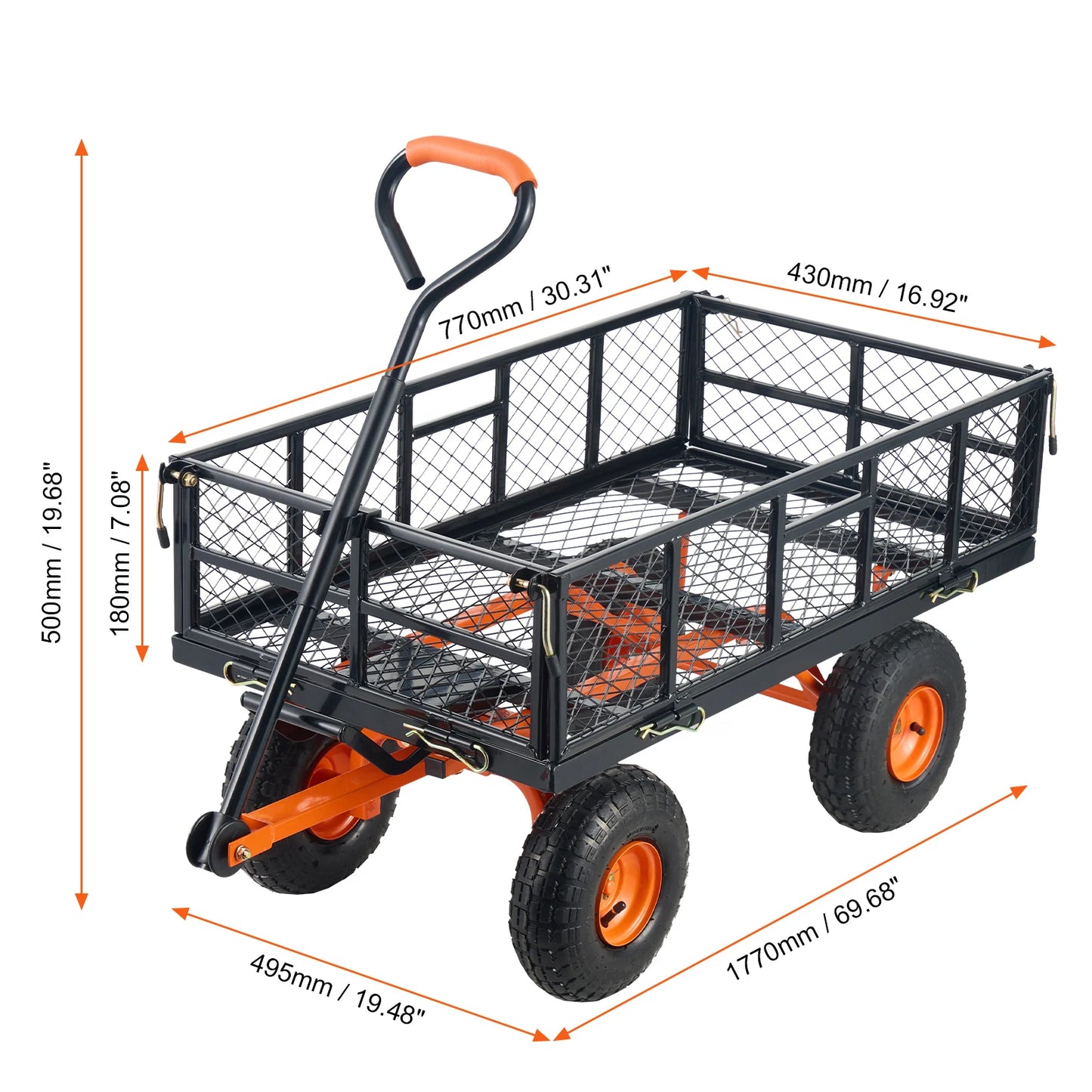 SucceBuy Garden Cart Dump Cart Heavy Duty Utility Wagon 400 Lb Load Capacity 2.1 Cu Ft Cargo Space Metal Frame