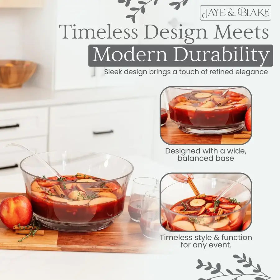 XMSJ Acrylic Punch Bowl With Ladle Glass Like Clarity Shatter Resistant Durable Clear Serving Vessel