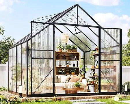 Polycarbonate Greenhouse With Aluminum Frame And Dual Doors