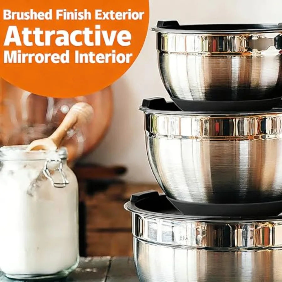 Heavy Duty Stainless Steel Mixing Bowl Set With Lid And Grater For Kitchen Prep Versatile Dishwasher Safe