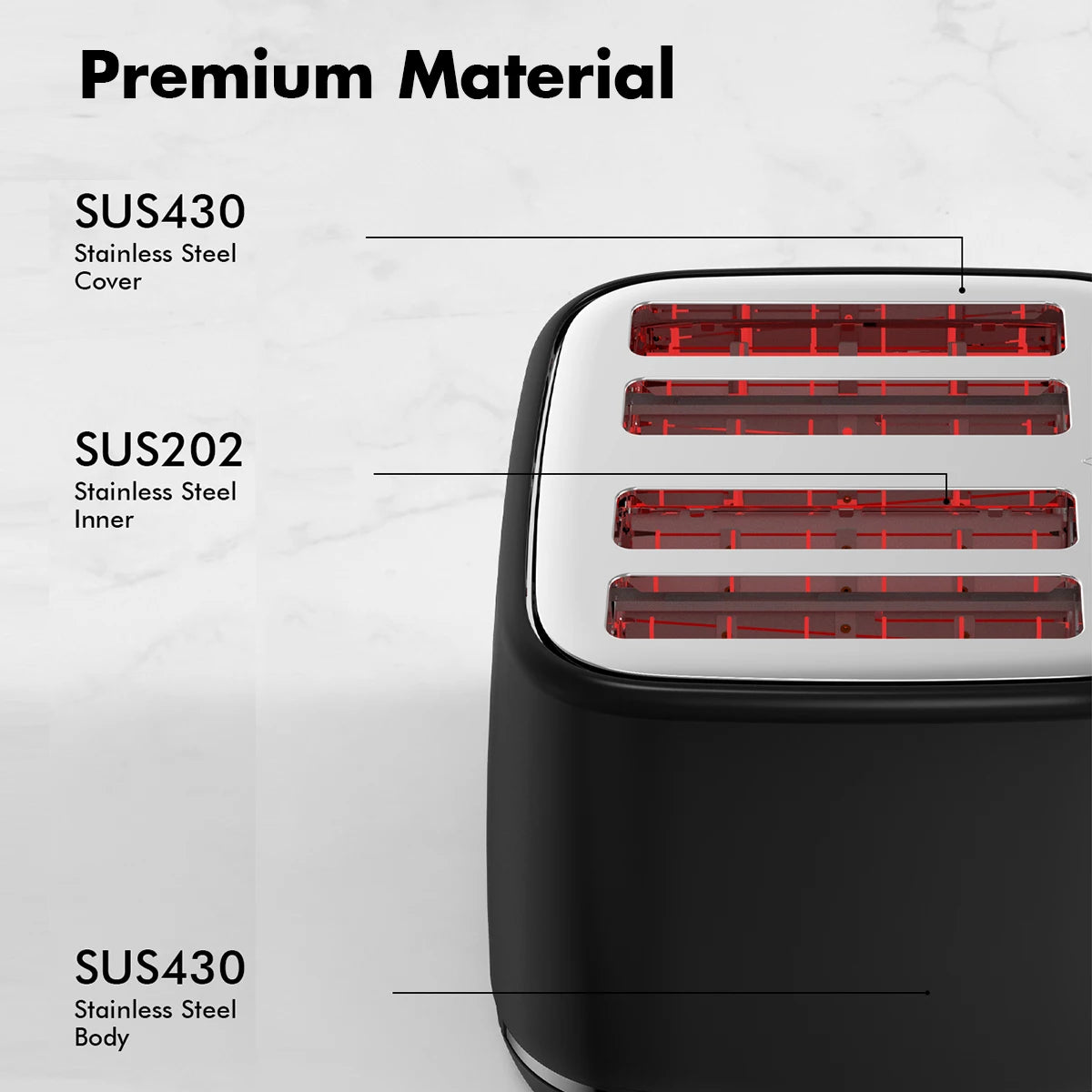 SIFENEBread Toaster With Six Settings Stainless Steel
