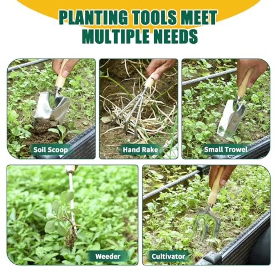 9 Piece Heavy Duty Outdoor Garden Tool Set With Pruning Shears Hand Rake And Stainless Steel Blades