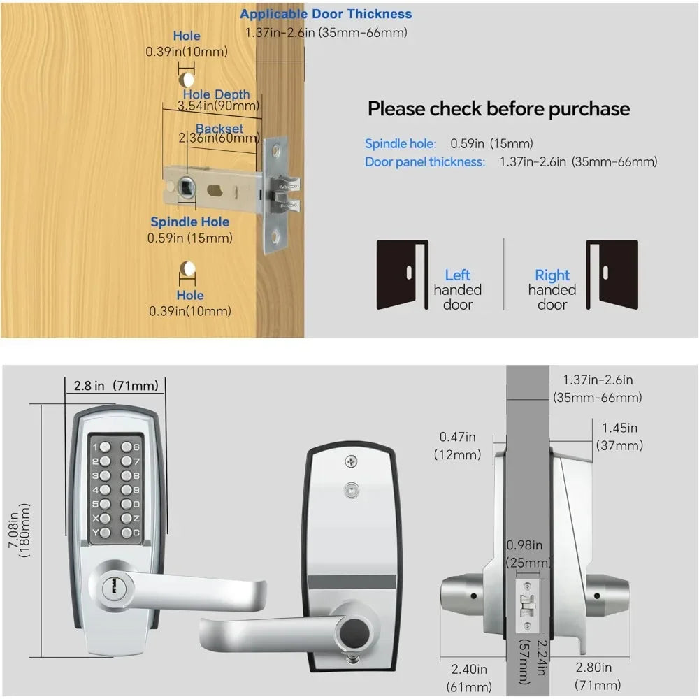 Kankeirr Mechanical Entry Door Lock With 14 Digit Keypad