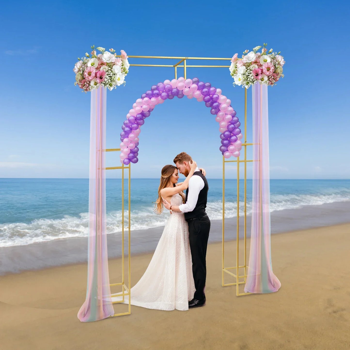 NONECN Gold Balloon Arch Stand For Wedding Ceremonies With Rust Resistant Carbon Steel Frame And Reinforced Crossbars