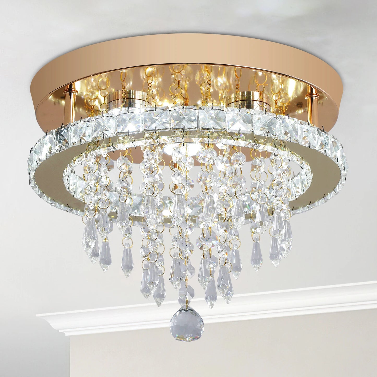VETRULUS Luxury Crystal Chandelier Modern LED Ceiling Light With Gold Finish And Stainless Steel Frame