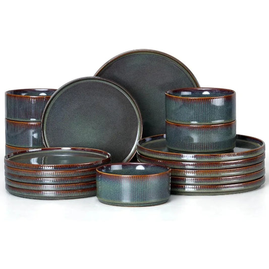 Stoneware Dinnerware Sets 18Pieces Modern Plates and Bowls Sets Kitchen Dinning Porcelain Dishes Set for 6 Chip and Scratch Res