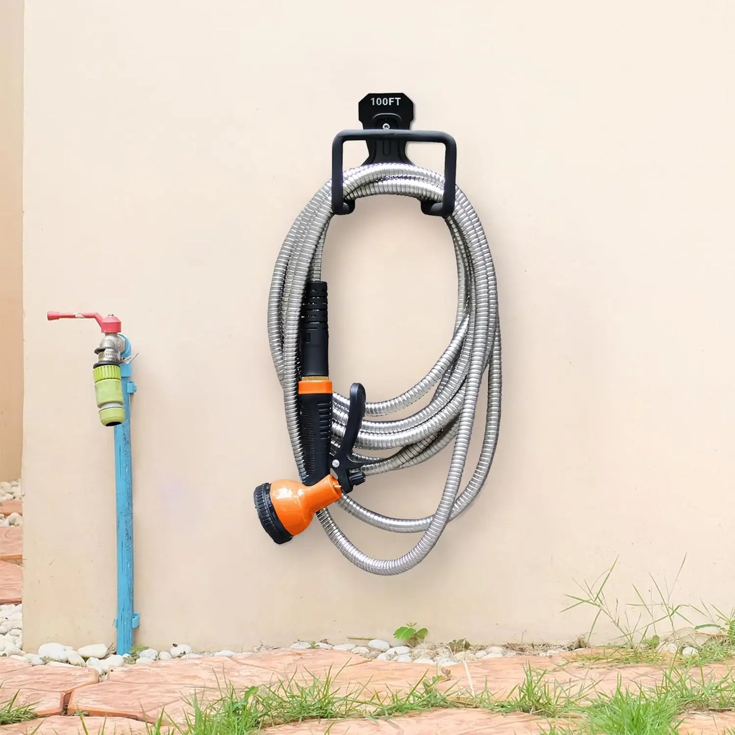 Stainless Steel Garden Hose with 10 Function Adjustable Spray Nozzle