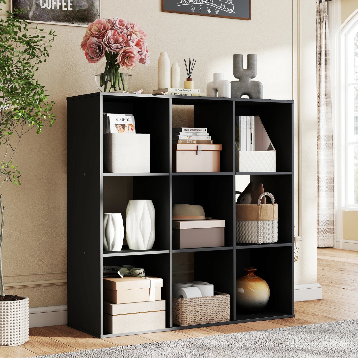 9 Cube Storage Organizer Wooden Bookcase For Living Room Spacious Open Cube Shelving Unit
