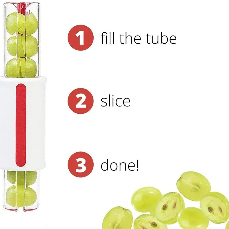 Compact Tomato Grape Cherry Slicer With 201 Stainless Steel Blade And Concealed Safety Tube For Easy Halves