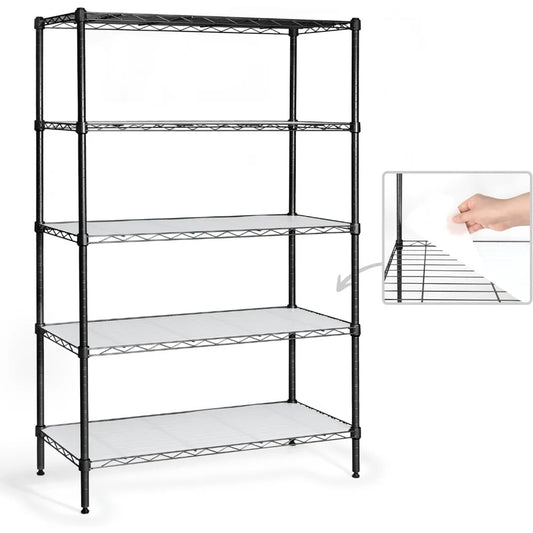 Adjustable 5 Tier Wire Shelving Unit With Liners For Garage Basement Storage Solutions