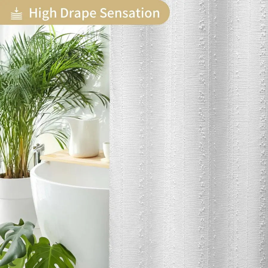 Cotton Blend Waffle Weave Shower Curtain With Stripe Texture 72W 84H Inches Heavy Duty