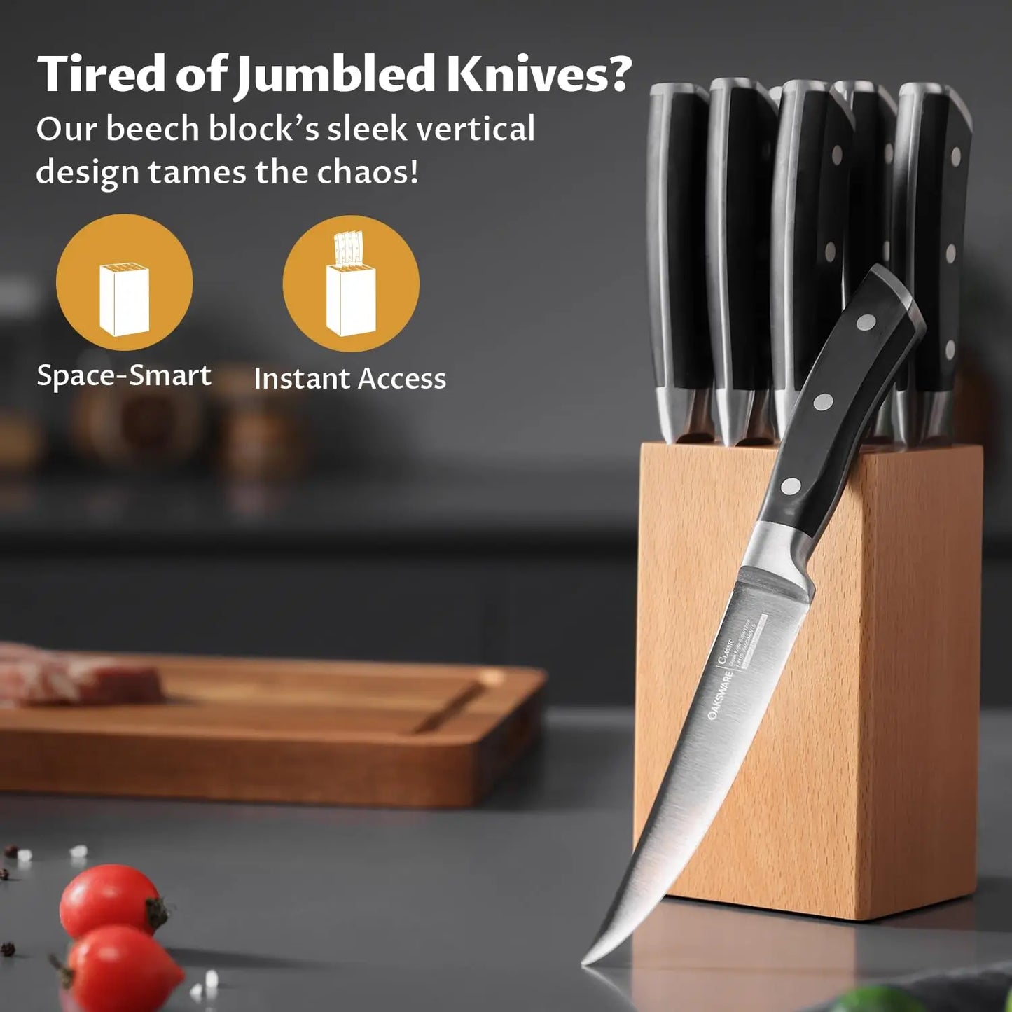 Steak Knife Set Of 8 With Beech Block Durable German Non Serrated Stainless Steel Knives For Kitchen