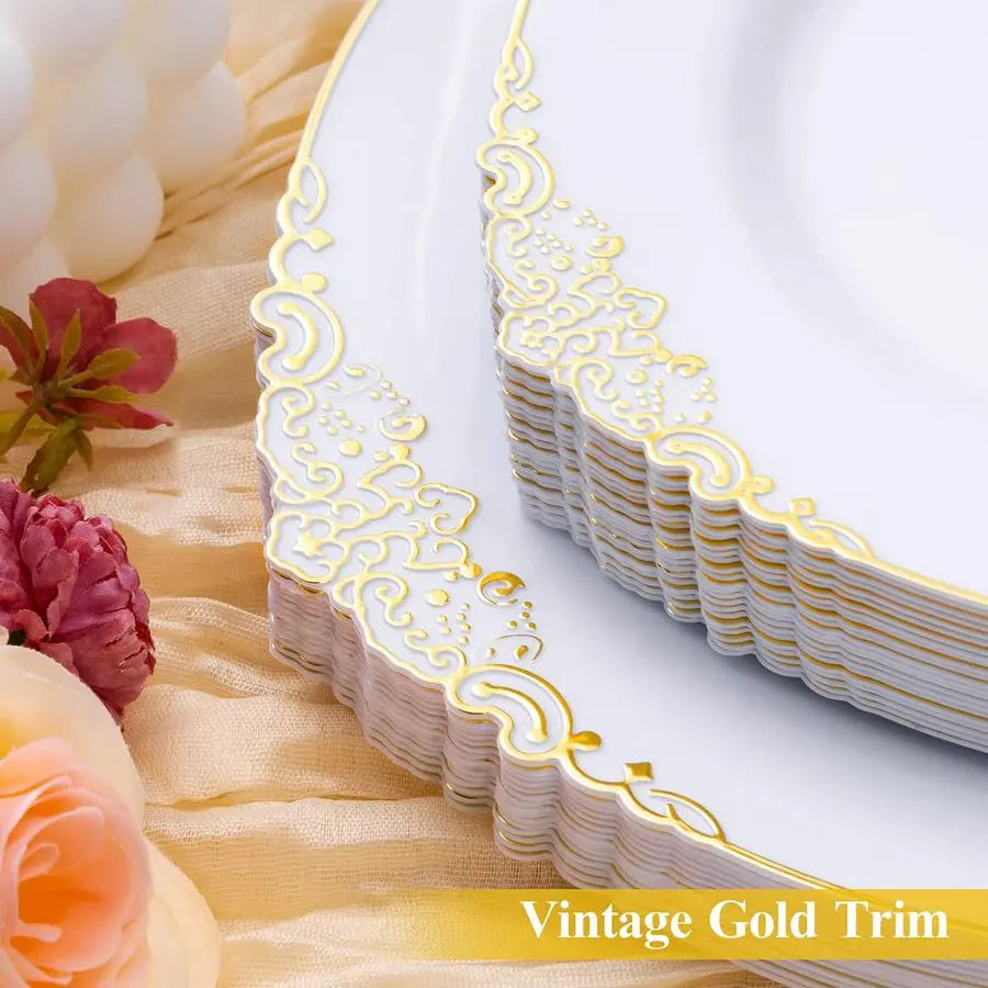 XMSJ Disposable Plastic Plates Party Set for 100 Guests