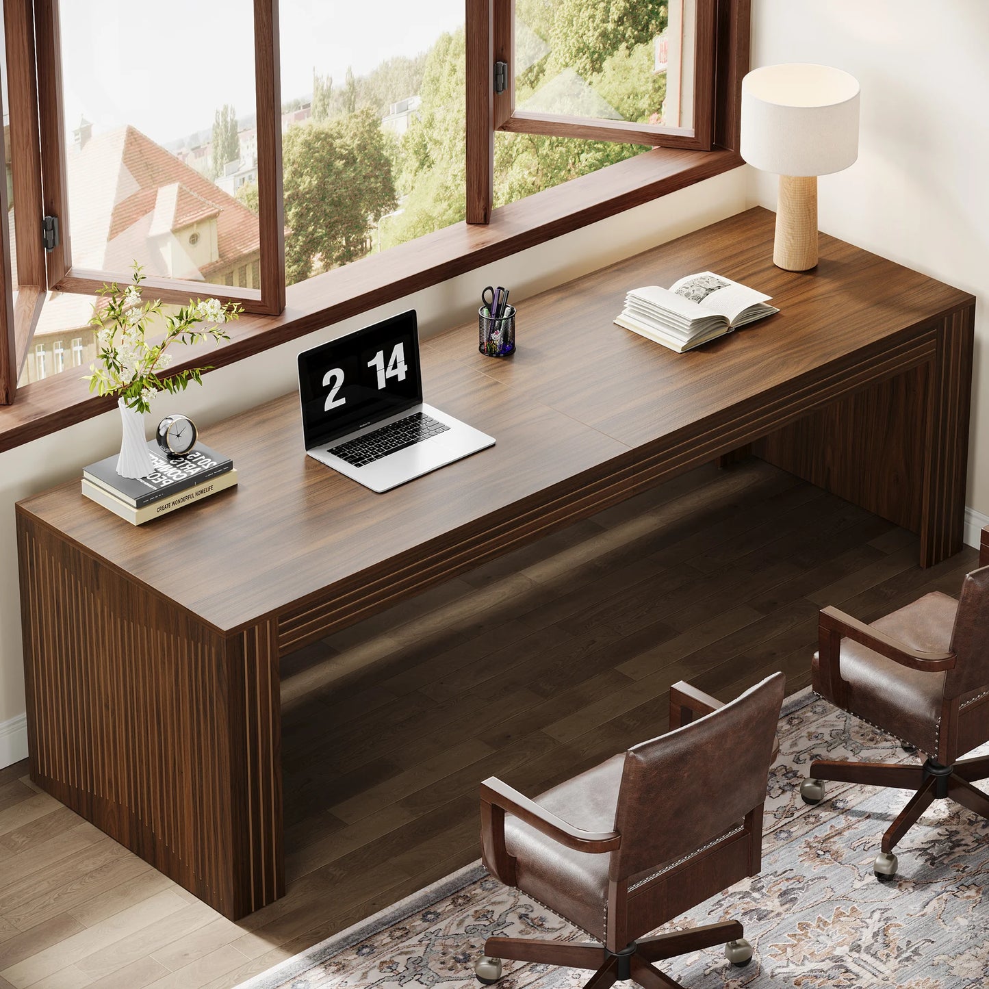 Tribesigns Double Desk For Home Office Wooden Computer Writing Table