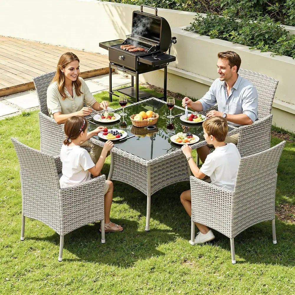 8-Seat Patio Dining Set with Square Glass Table and Wicker Chairs, Expandable for Outdoor Gatherings, Suitable for Backyard, Dec