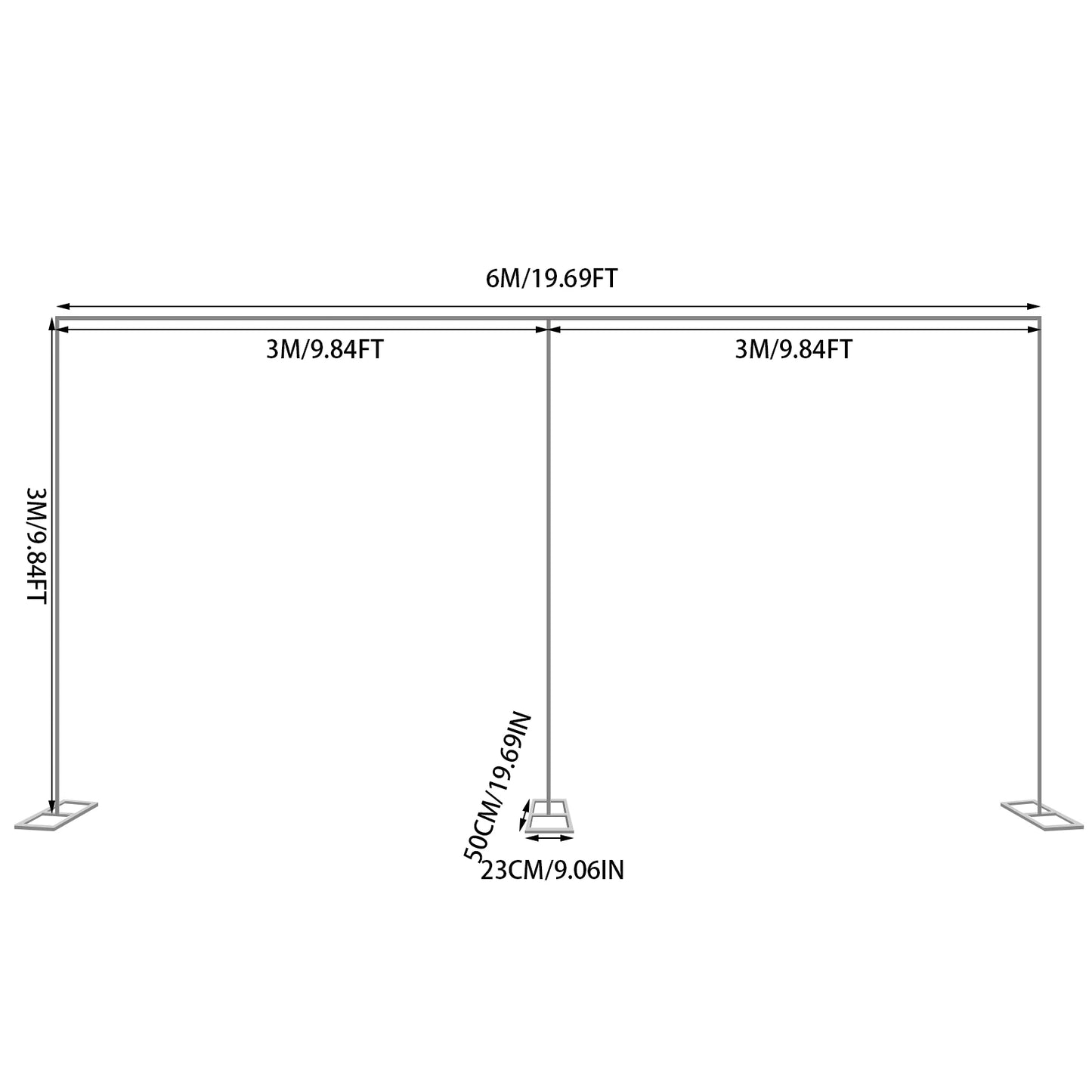 Heavy Duty Wedding Backdrop Stand Arch Frame For Stage 6m By 3m Galvanized Iron Free Standing With Three Bases