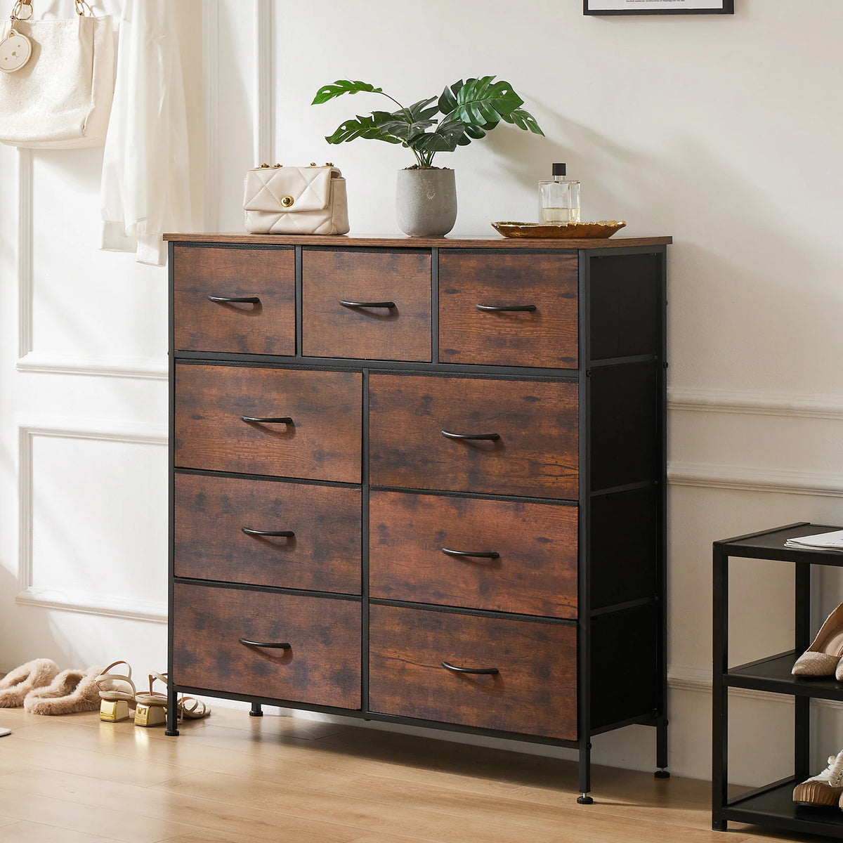 JHK Modern 9 Drawer Fabric Storage Wardrobe Organizer TV Stand