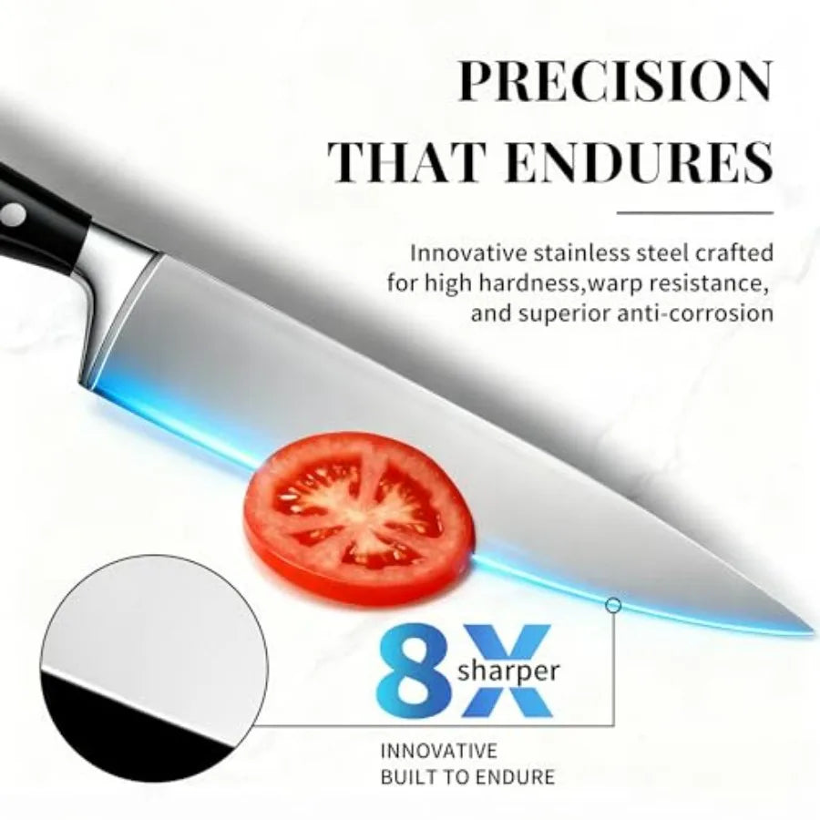 High Carbon Stainless Kitchen Knife Set With Ergonomic Forged Handles For Precise Slicing