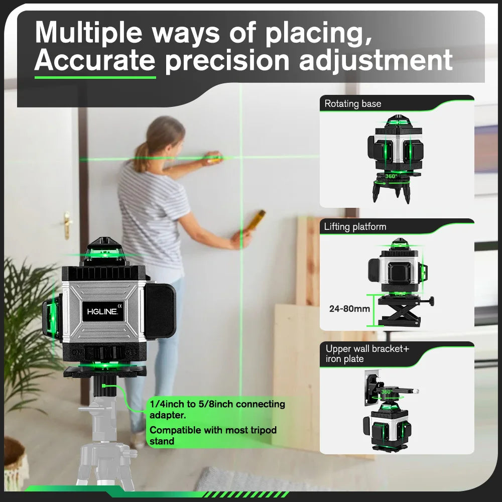 HGLINE 360 Degree Horizontal And Vertical Laser Level With App Remote Control For Precise Alignment