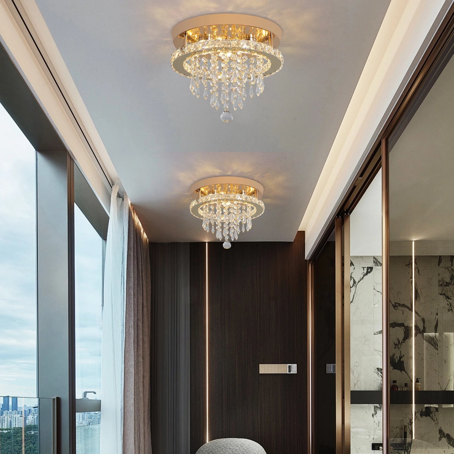 VETRULUS Luxury Crystal Chandelier Modern LED Ceiling Light With Gold Finish And Stainless Steel Frame