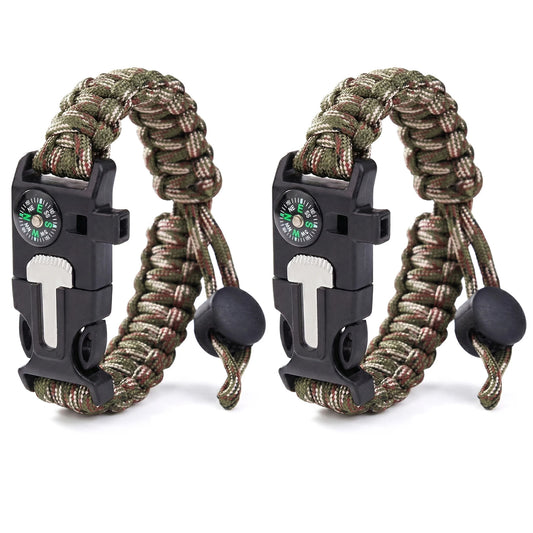 5 In 1 Survival Paracord Bracelet With Emergency Compass Whistle Fire Kit
