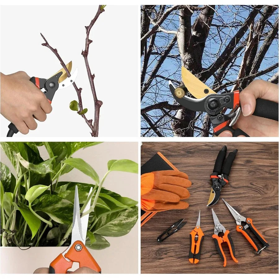 Garden Pruning Shears Set With Rust Resistant Stainless Steel Blades