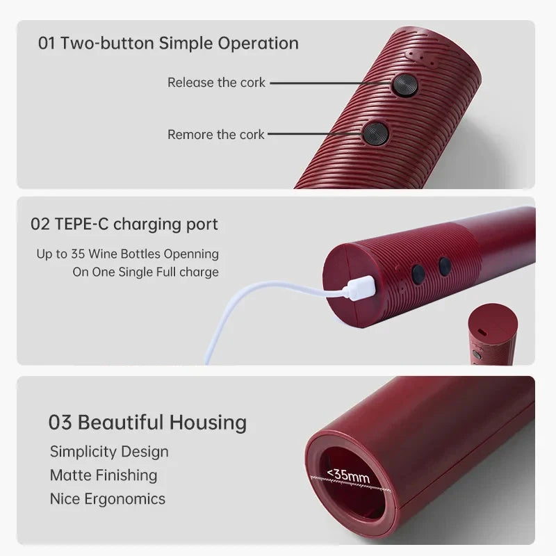 Homefish Electric Wine Bottle Opener Automatic Corkscrew USB Rechargeable Cordless Opens Bottles In Seconds For Parties