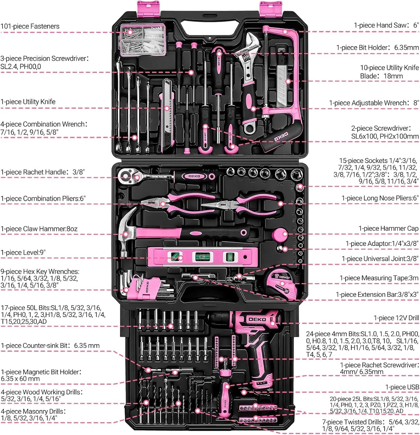DEKODIY 12V Cordless Drill AllInOne Mechanic Toolbox WithIntegratedOrganizer Storage