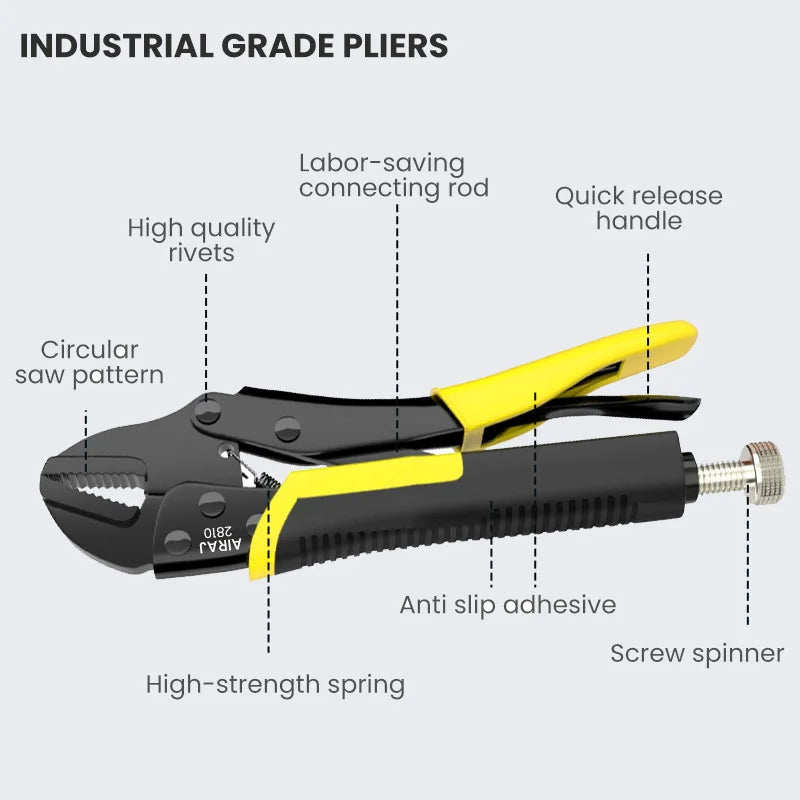 AIRAJ Locking Pliers Set AllPurpose QuickRelease CurvedMouth HeavyDuty Industrial