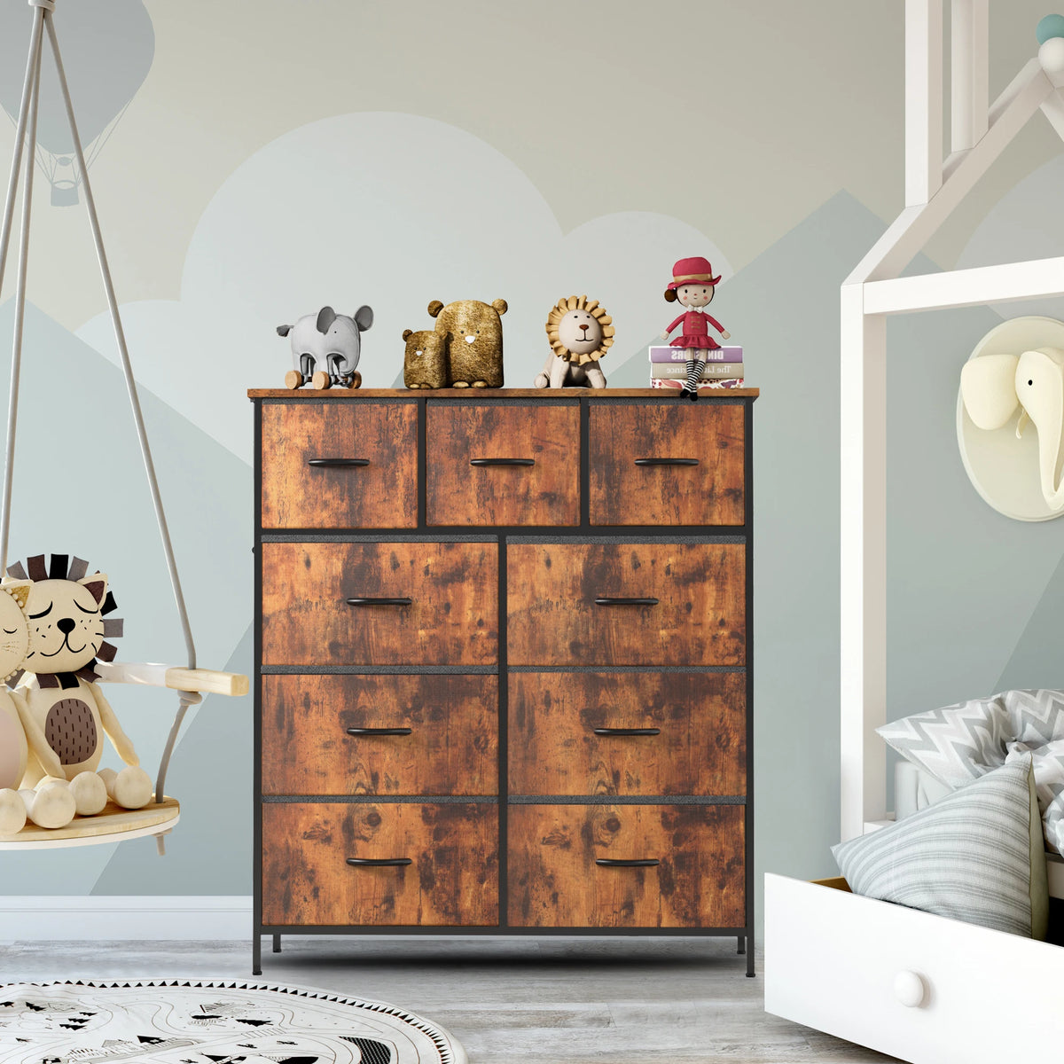 JHK Modern 9 Drawer Fabric Storage Wardrobe Organizer TV Stand