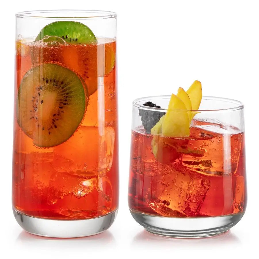 Versatile 16 Piece Glass Set With Eight 16 Ounce Tumblers And Eight 13 Ounce Rocks Glasses For Parties