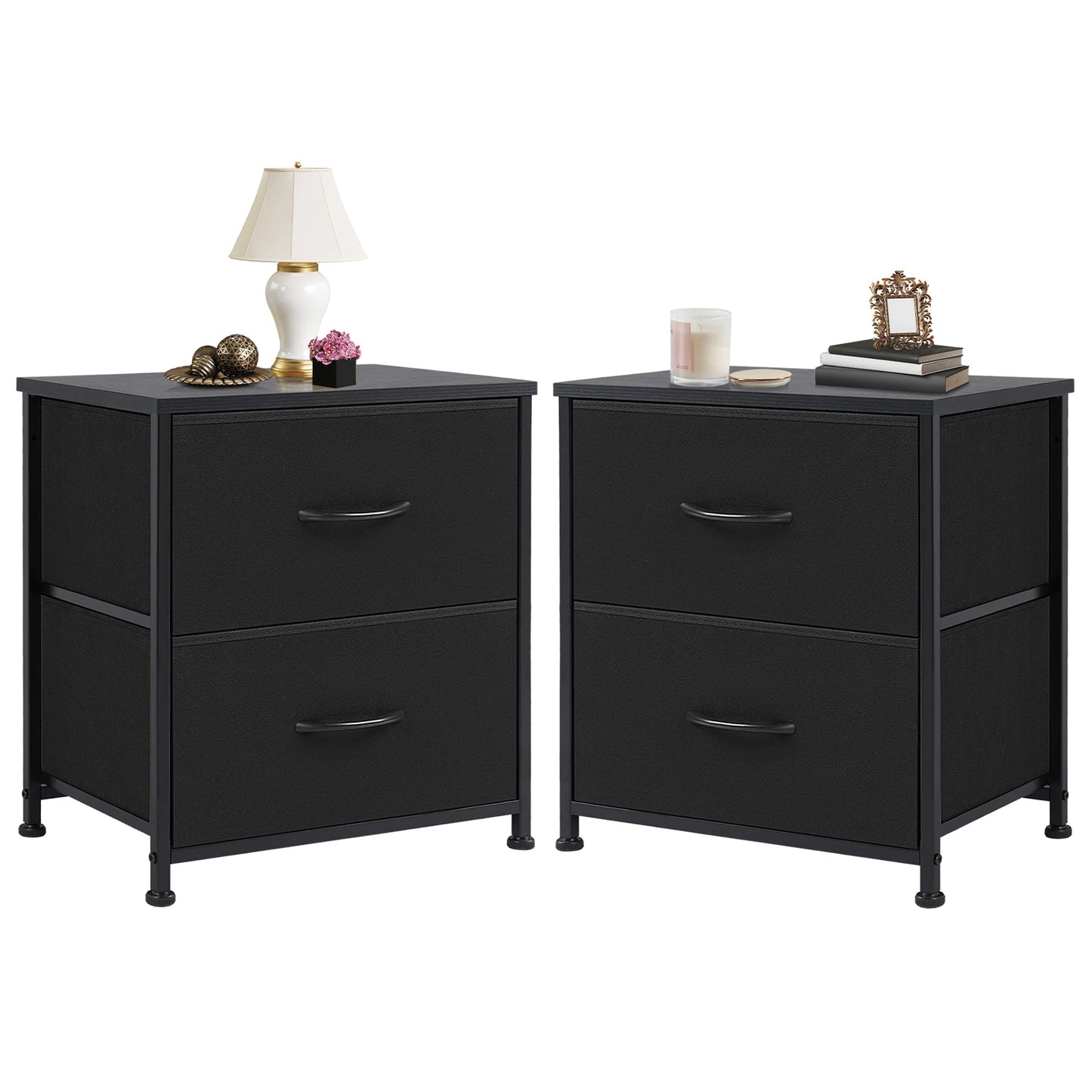 JHK Premium BedsideNightstand Table With 2 Durable Fabric Drawers StorageCabinet