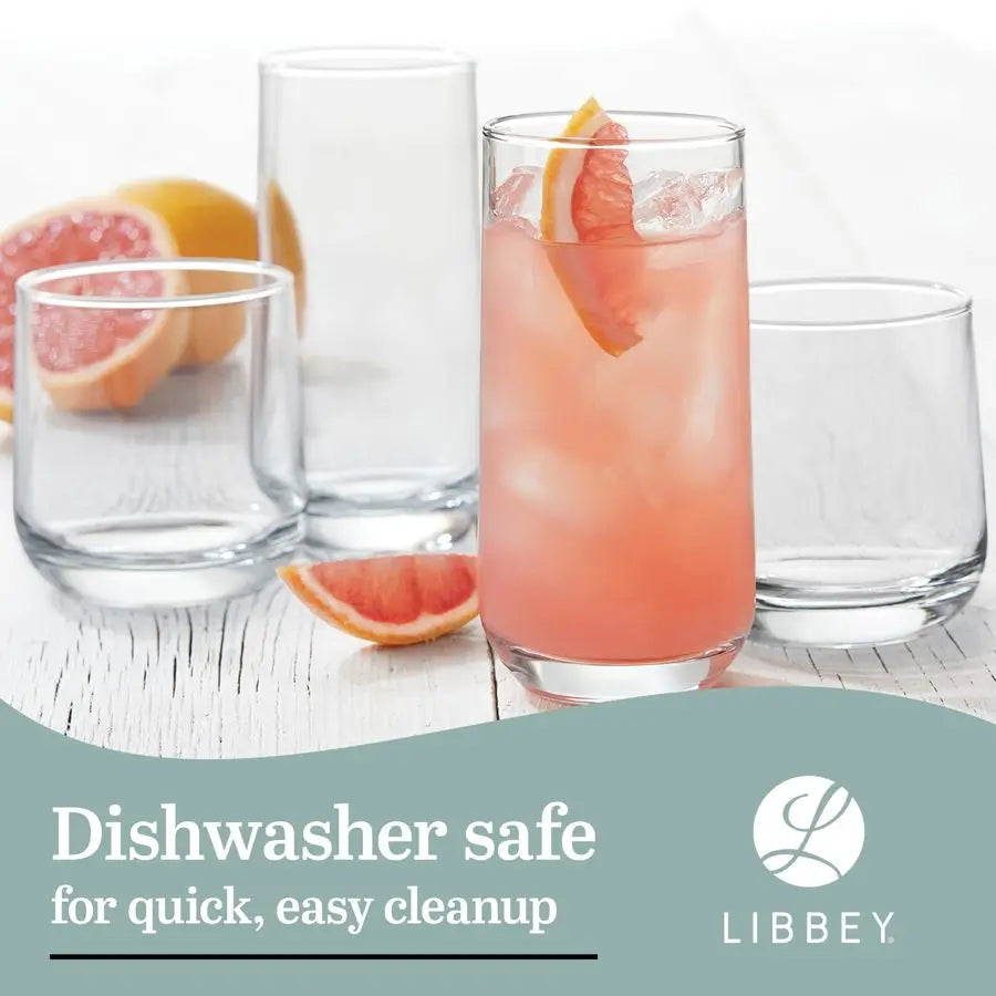 Versatile 16 Piece Glass Set With Eight 16 Ounce Tumblers And Eight 13 Ounce Rocks Glasses For Parties
