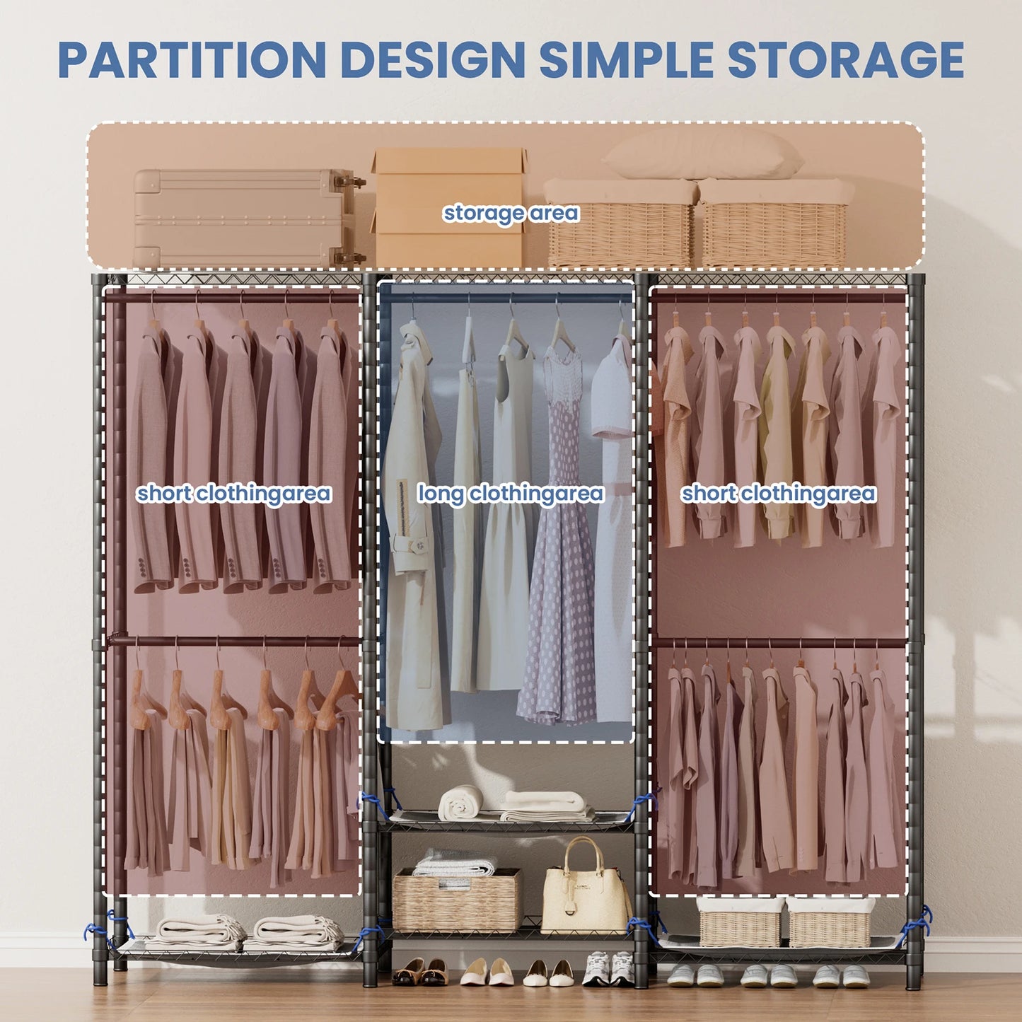 Freestanding Heavy Duty Industrial Grade Wardrobe Clothes Rack Storage Organizer