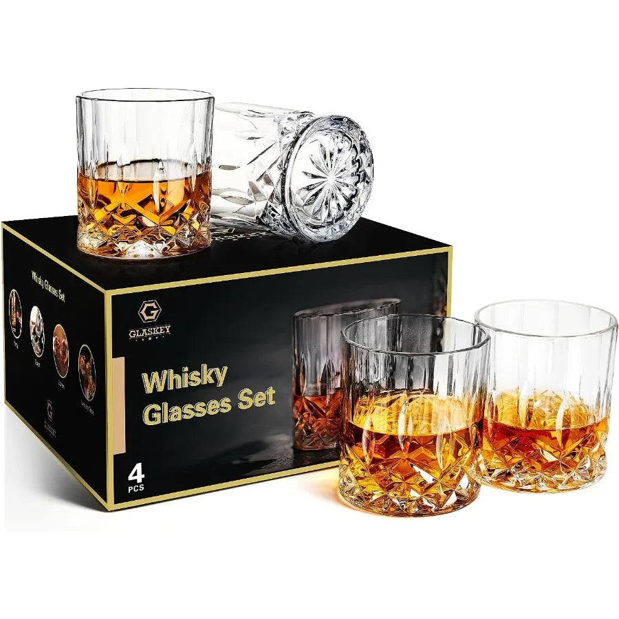 Whiskey Glass Set Of 4 Lead Free Crystal Old Fashioned Rocks Glasses For Bourbon Cognac Irish Whisky
