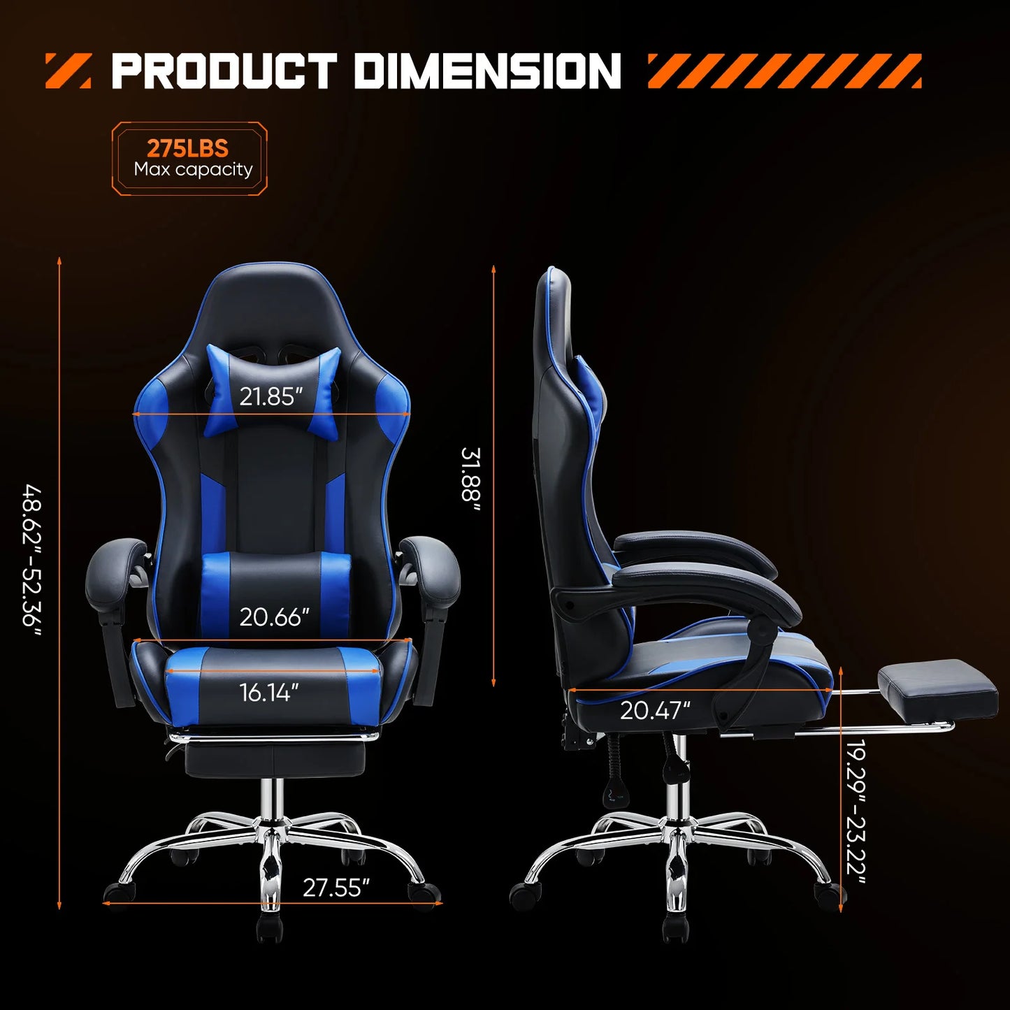 JHK Ergonomic Racing Gaming Chair Featuring Adjustable RemovableHeadrest LumbarSupport