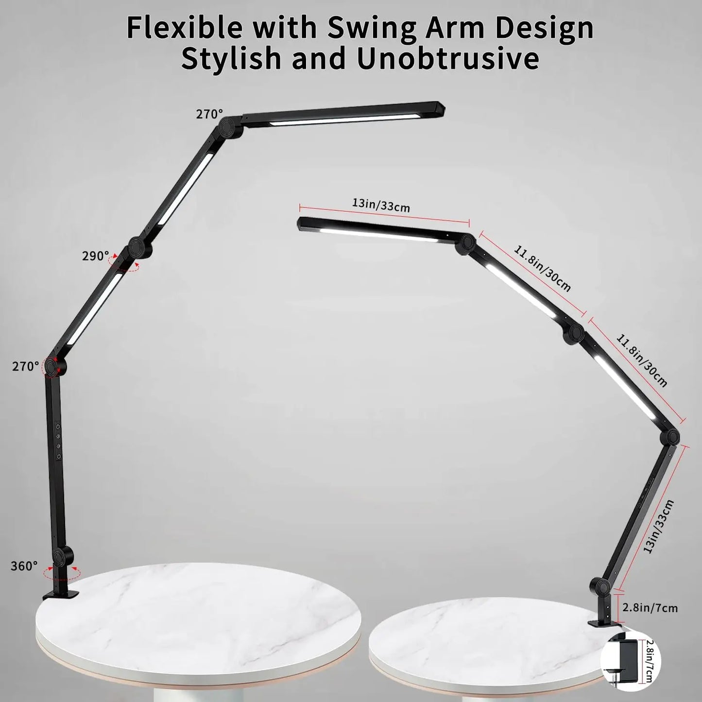 LED Desk Lamp With Clamp Swing Arm Three Light Sources