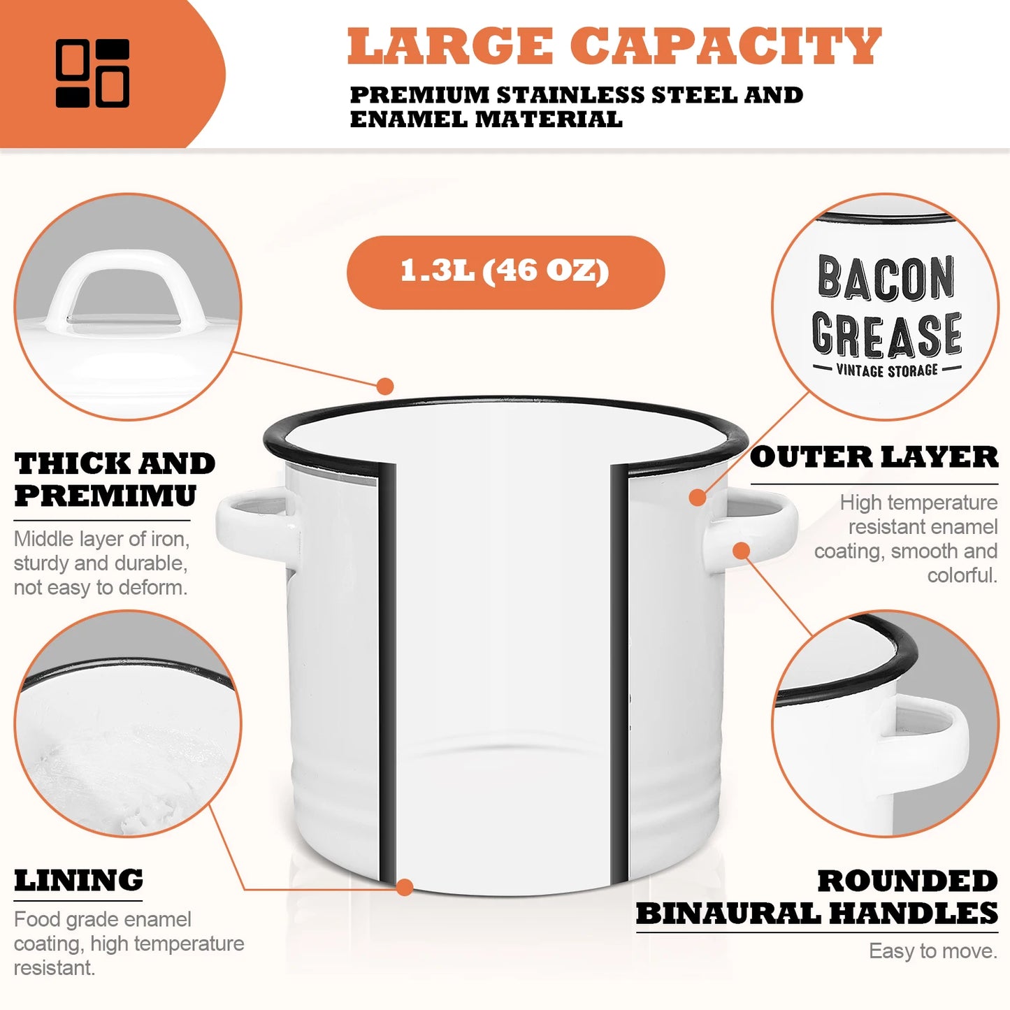 Bacon Grease Container With Built In Strainer And Lid For Mess Free Oil Storage And Reuse