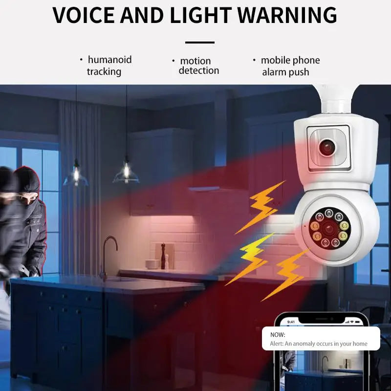 SECUEY 8MP E27 Bulb WiFi Camera 4K Dual Lens Auto Tracking Night Vision CCTV Security