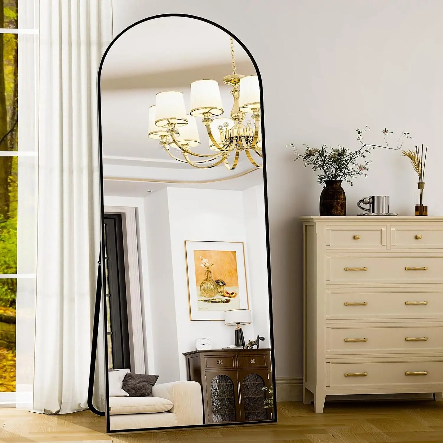 HARRITPURE Full Body Floor Mirror With Modern Aluminum Frame Freestanding Leaning Or Vertical Mount