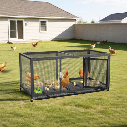 Bingopaw Raised Metal Chicken Coop With Wheels And Weather Cover