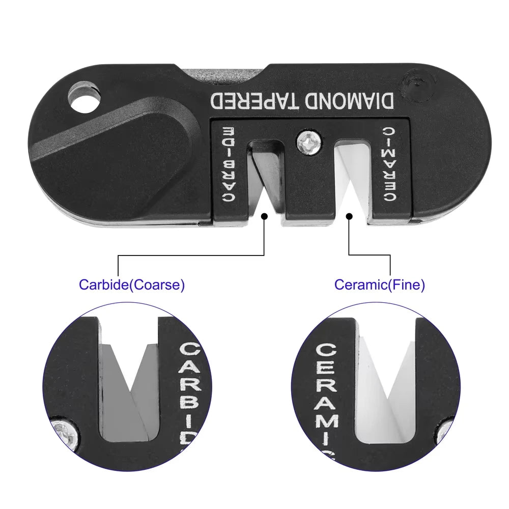 4 In 1 Portable Knife Sharpener With Tungsten Carbide Ceramic Slots And Diamond Rod