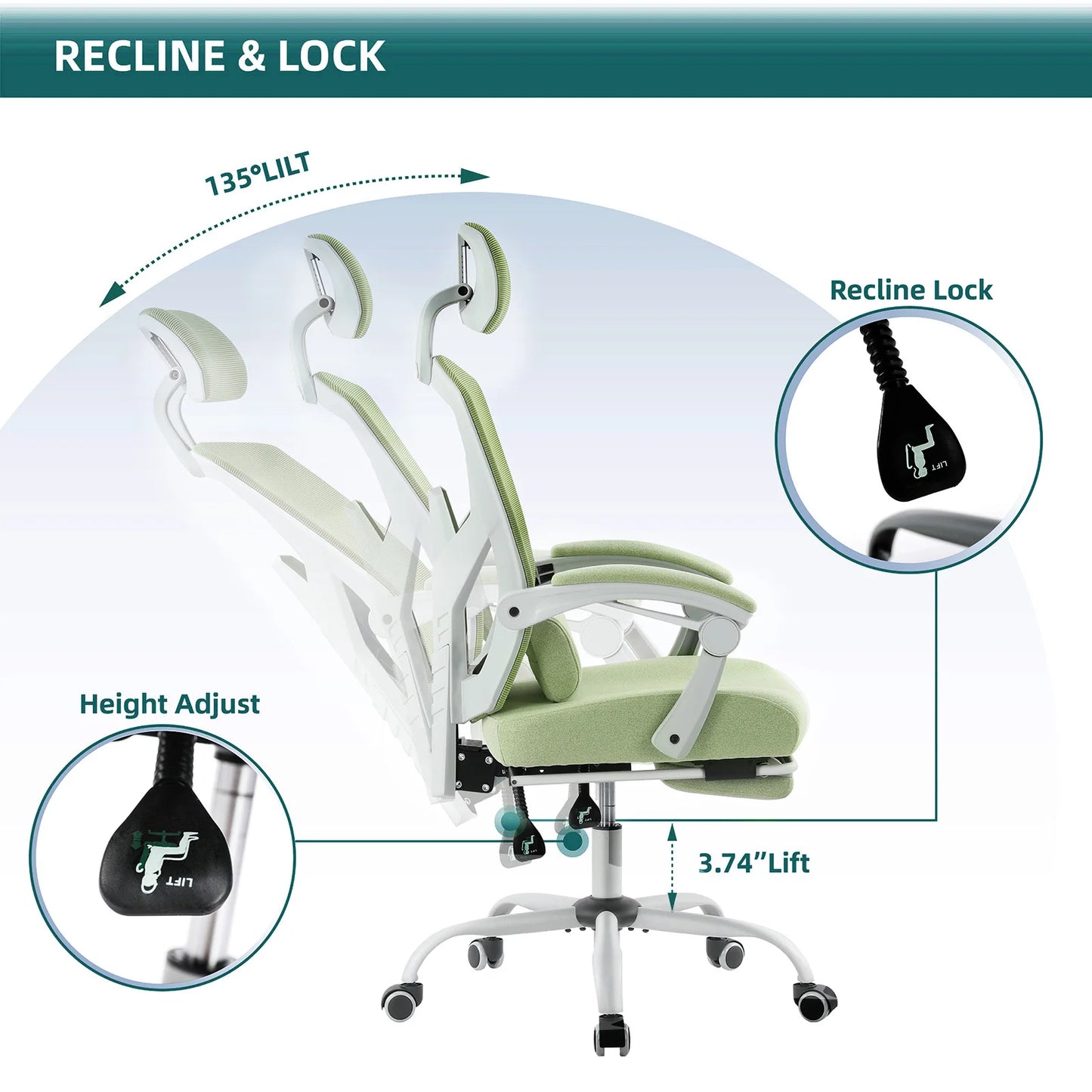 JHK Ergonomic Reclining High Back Mesh Executive Chair With LumbarSupportPillowPro