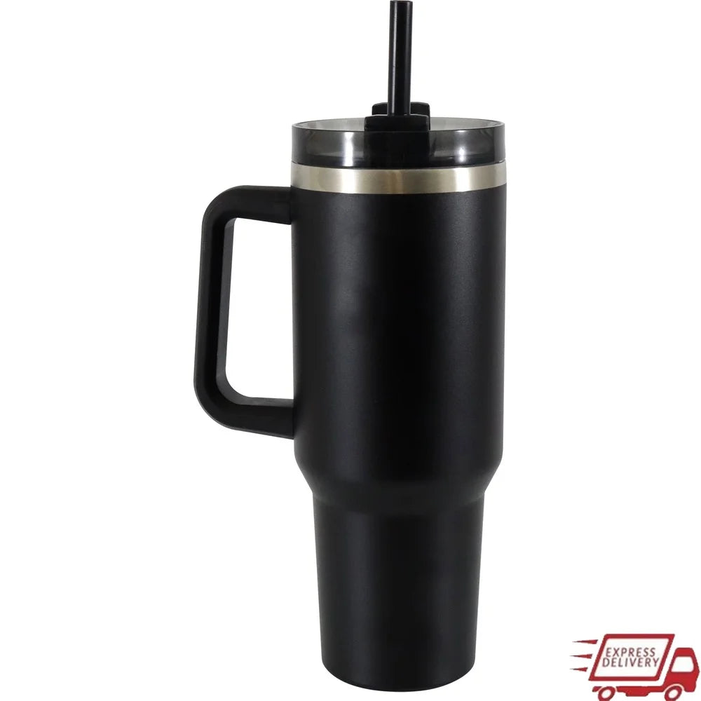 NONEDrinkware Stainless Steel Tumbler With Straw Handle DoubleWalledInsulatedHydration