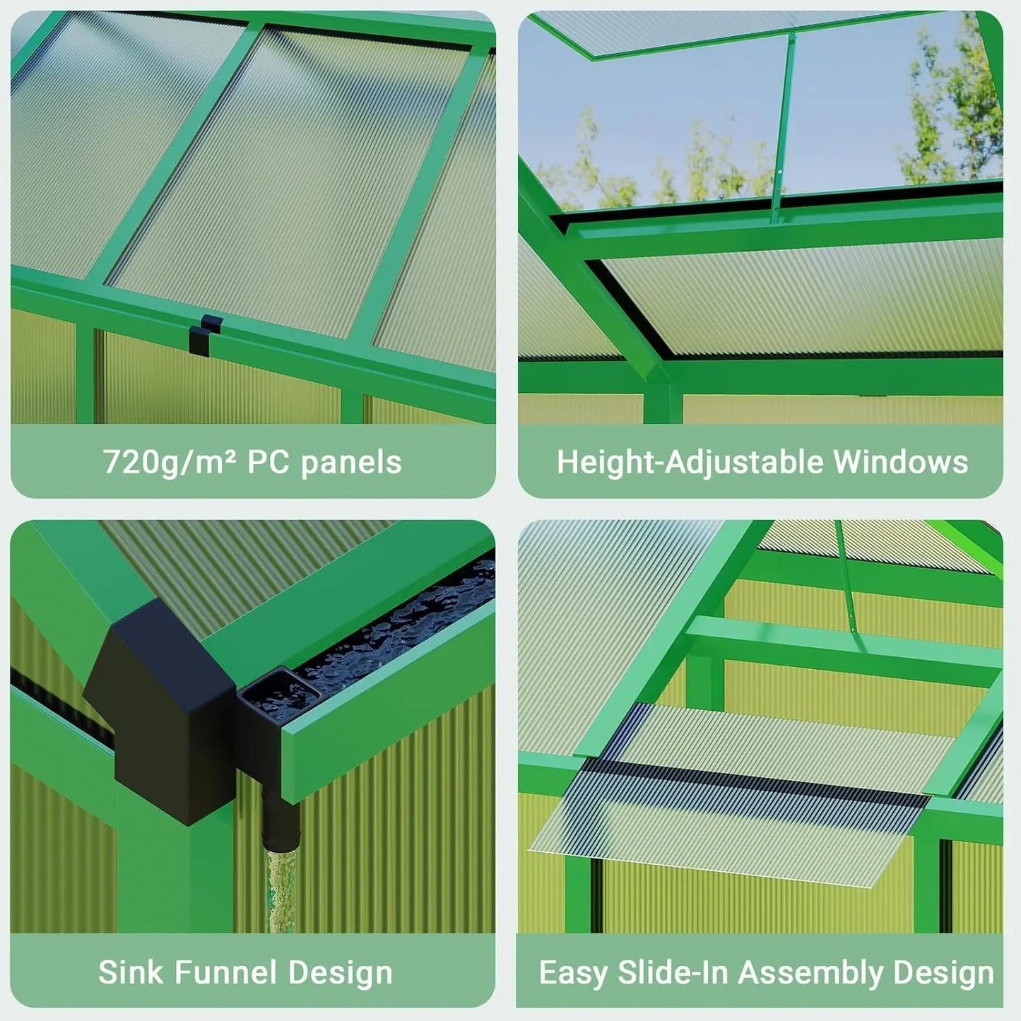 Outdoor Walk-In Greenhouse Kit Aluminum Frame With Polycarbonate Panels