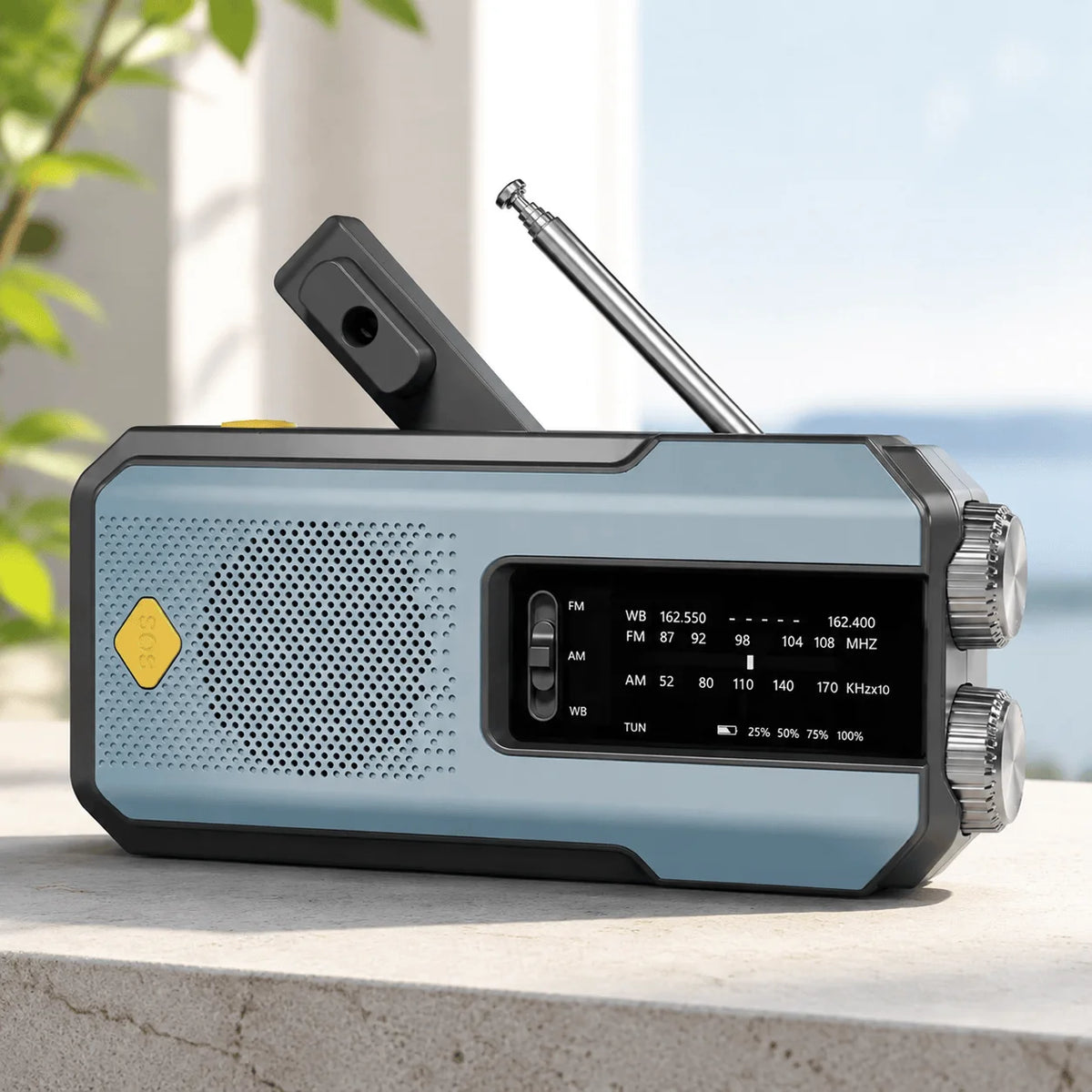 Stonego Emergency Solar Hand Crank Radio With Weather Band And USB C Charger